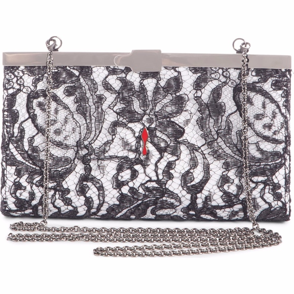 New Authentic CHRISTIAN LOUBOUTIN Palmette Lace Overlay Clutch - Picture 3 of 8